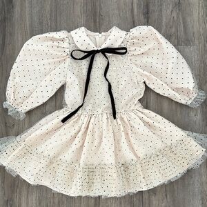 Lilou Toddler Girl Velvet Dotted Tulle Dress Ivory Size 3T
